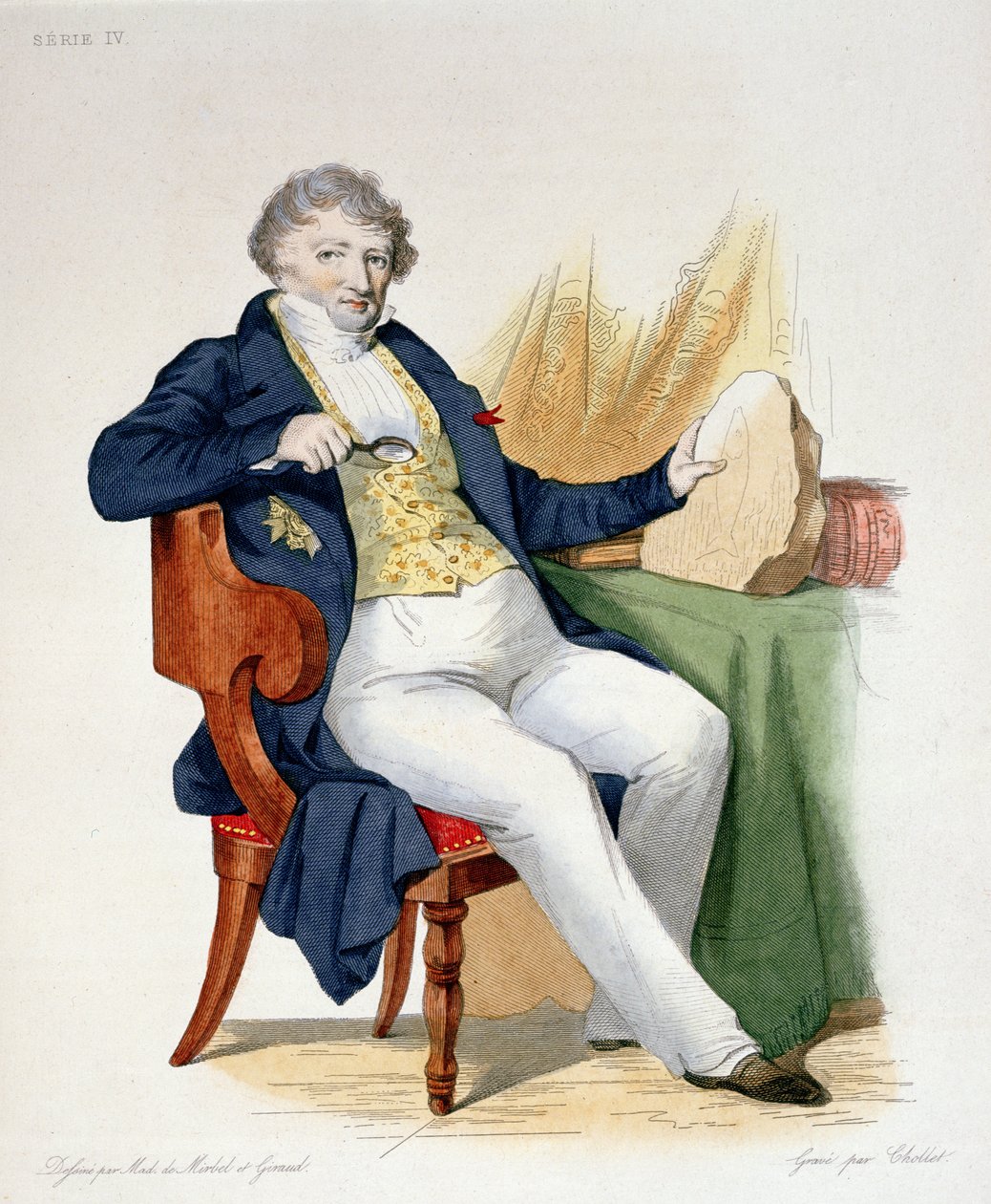 Georges Cuvier (1769-1832) ilustracja z Le Plutarque Francais autorstwa E. Mennecheta, sztychowana przez Cholleta, 1835 autorstwa Lizinska Aimee Zoe de Mirbel