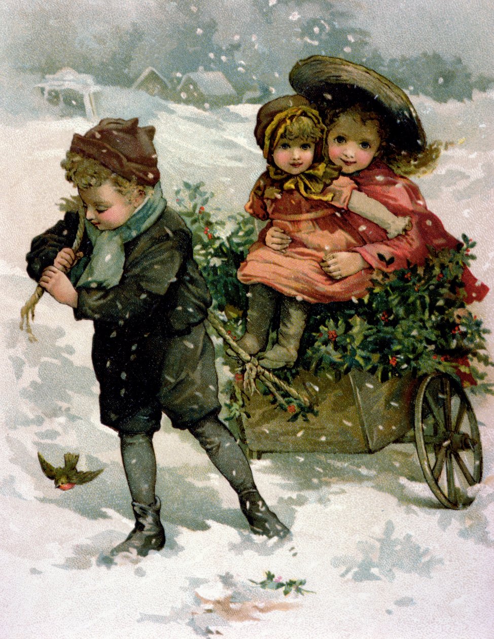 Gathering Holly, wiktoriańska karta autorstwa Lizzie Mack