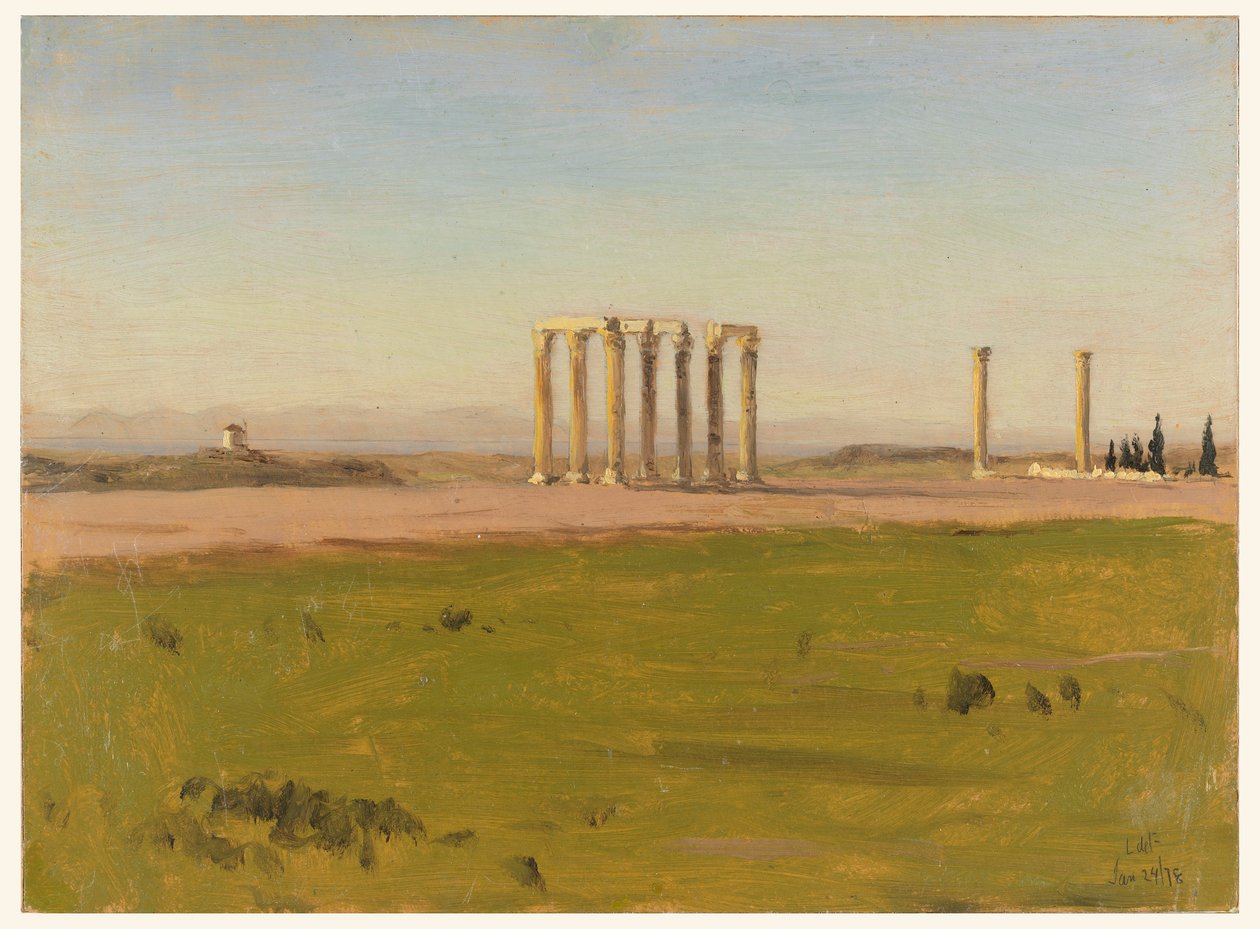 Rysunek, Studium ruin w krajobrazie, 24 stycznia 1878 r. autorstwa Lockwood de Forest