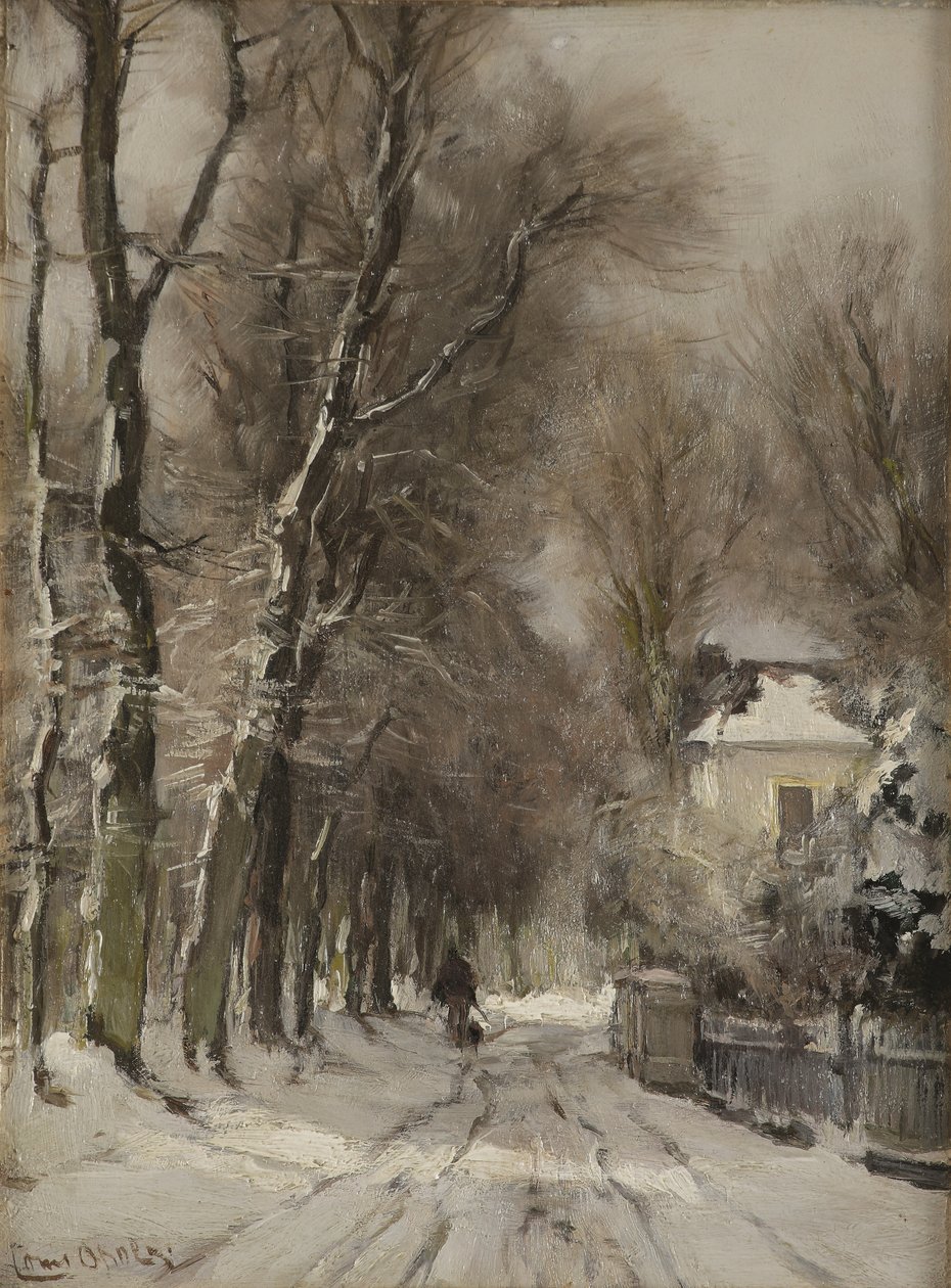 Ośnieżona ścieżka zimą (olej na płycie) autorstwa Lodewijk Frederik Hendrik (1850 1936) Apol