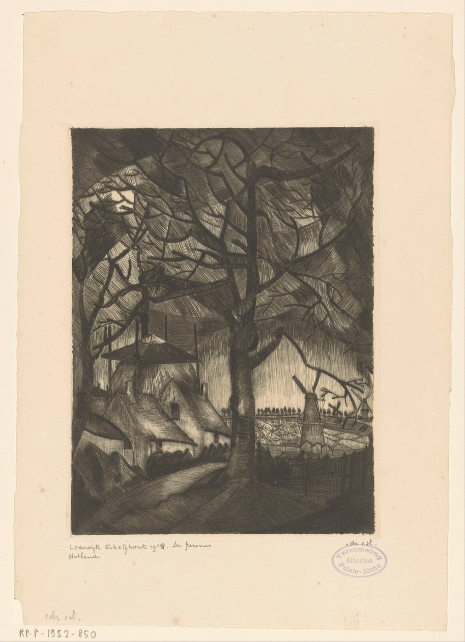Gospodarstwo rolne Les Fermes (oryginalny tytuł na obiekcie) autorstwa Lodewijk Schelfhout (signed by artist)