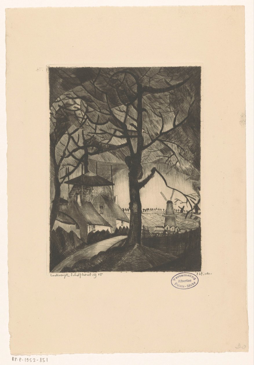 Gospodarstwo rolne Les Fermes (oryginalny tytuł na obiekcie) autorstwa Lodewijk Schelfhout (signed by artist)