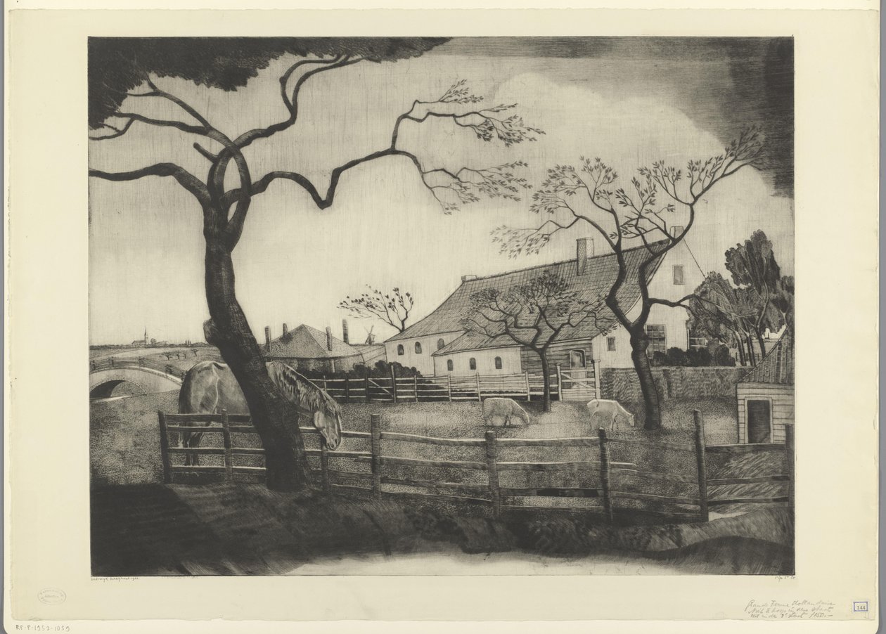 Farma z bydłem w Holandii Grande ferme Hollandais (tytuł oryginalny) autorstwa Lodewijk Schelfhout (signed by artist)