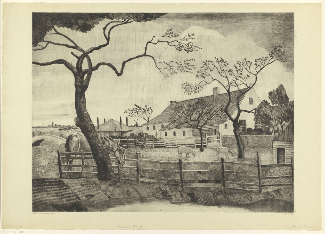 Farma z bydłem w Holandii Grande ferme Hollandais (tytuł oryginalny) autorstwa Lodewijk Schelfhout (signed by artist)