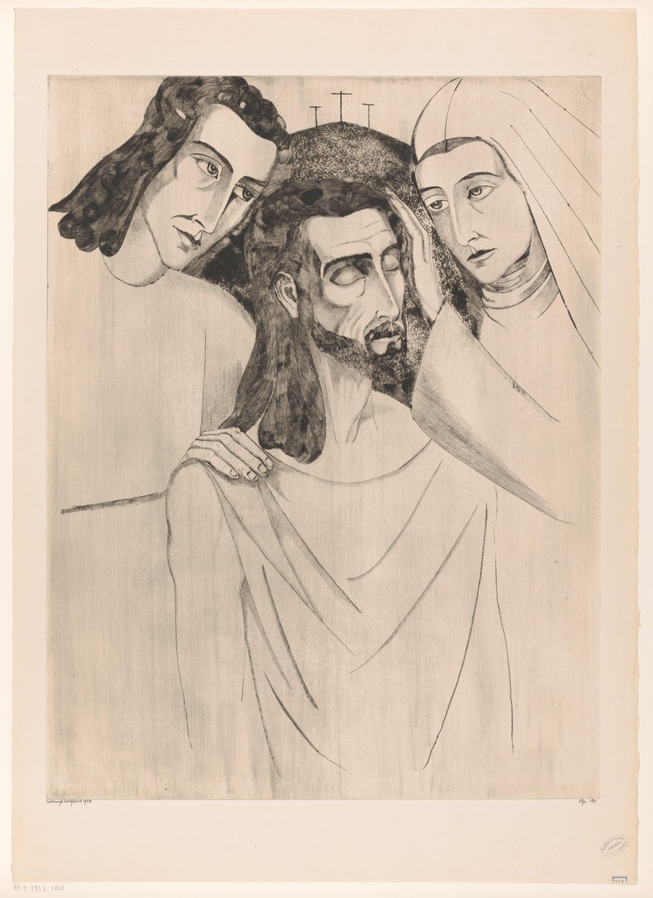 Christus tussen Johannes de Doper jako Maria Chrystus, Jego Matka i Święty Jan (tytuł oryginalny) autorstwa Lodewijk Schelfhout (signed by artist)