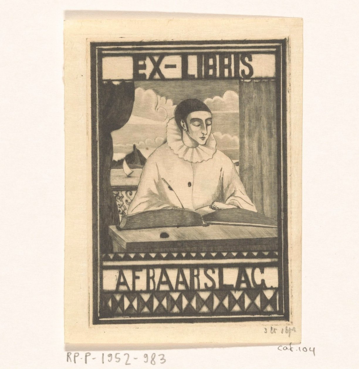 Ekslibris A.F. Baarslag autorstwa Lodewijk Schelfhout (signed by artist)