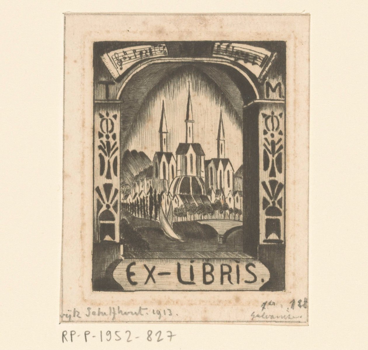 Ekslibris T. Mengelberga autorstwa Lodewijk Schelfhout (signed by artist)