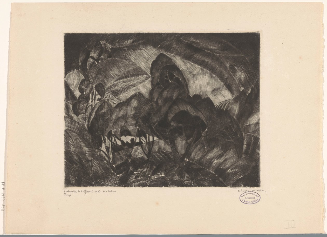 Pagórkowaty krajobraz z drzewami Les Arbres (oryginalny tytuł na obiekcie) autorstwa Lodewijk Schelfhout (signed by artist)