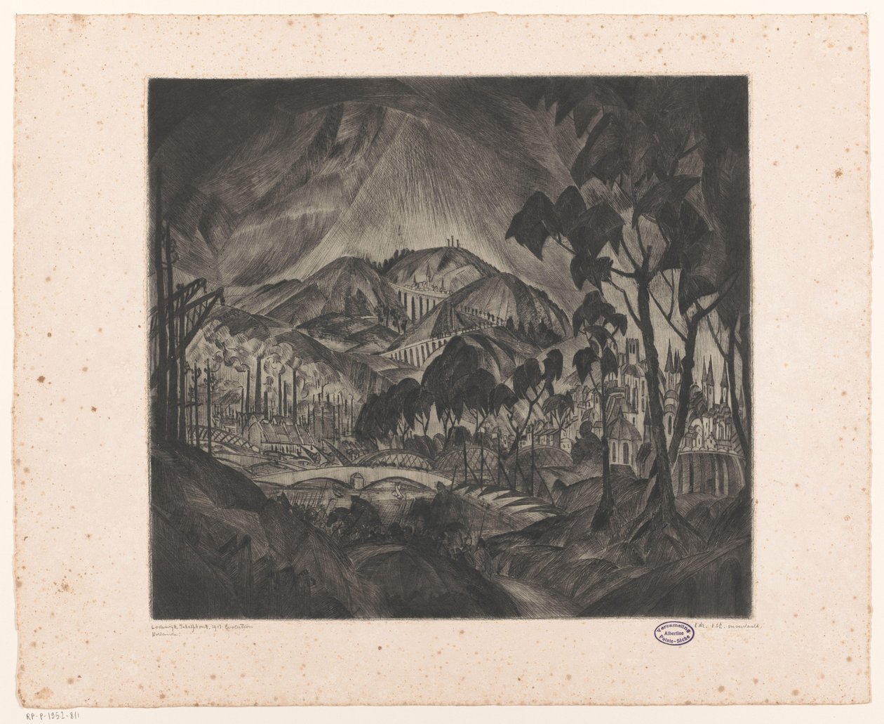 Pagórkowaty krajobraz z przemysłem Ewolucja (oryginalny tytuł na obiekcie) autorstwa Lodewijk Schelfhout (signed by artist)