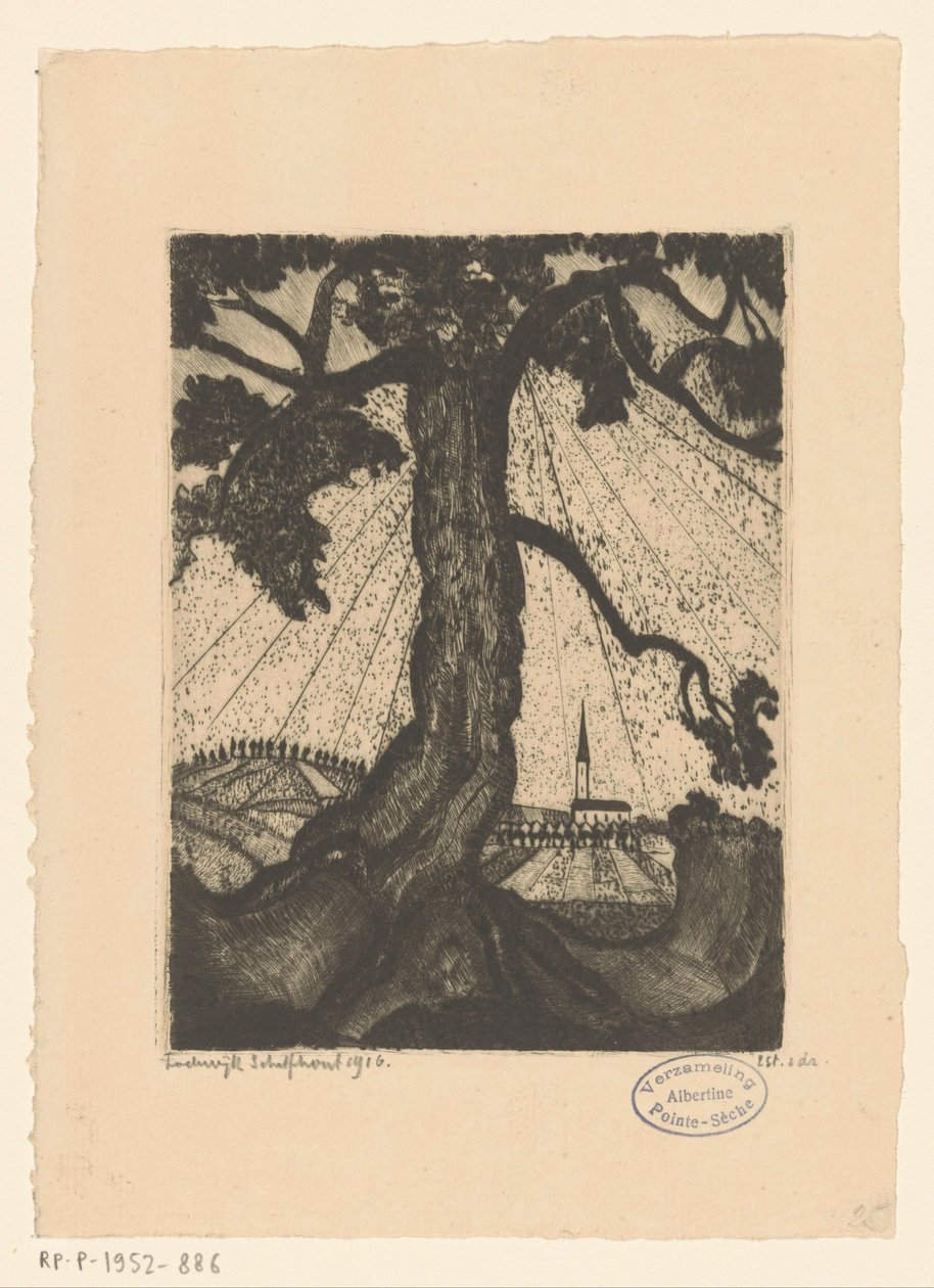 Pagórkowaty krajobraz z osadą Le Village I (tytuł oryginalny) autorstwa Lodewijk Schelfhout (signed by artist)
