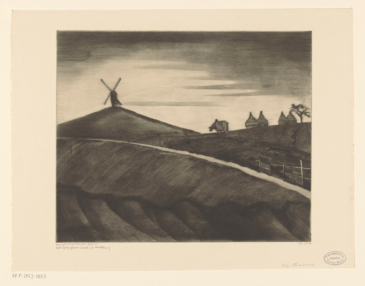 Pagórkowaty krajobraz z orkim wołem w pobliżu Etikhove La Charrue (tytuł oryginalny) autorstwa Lodewijk Schelfhout (signed by artist)