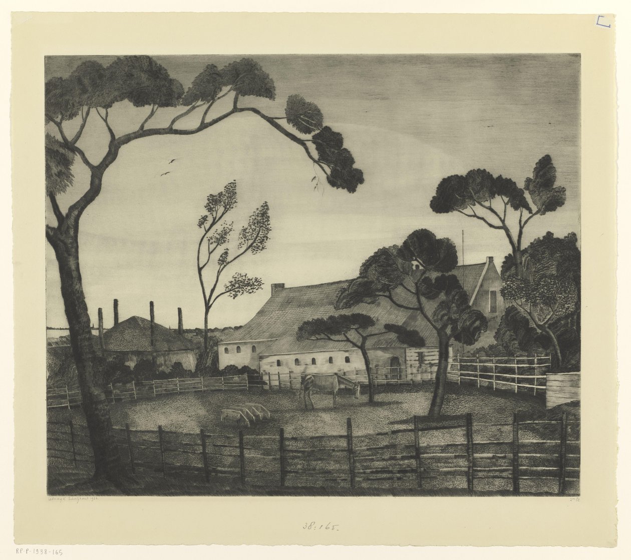Holenderski krajobraz z farmą i łąką Paysage Hollandais (tytuł oryginalny) autorstwa Lodewijk Schelfhout (signed by artist)