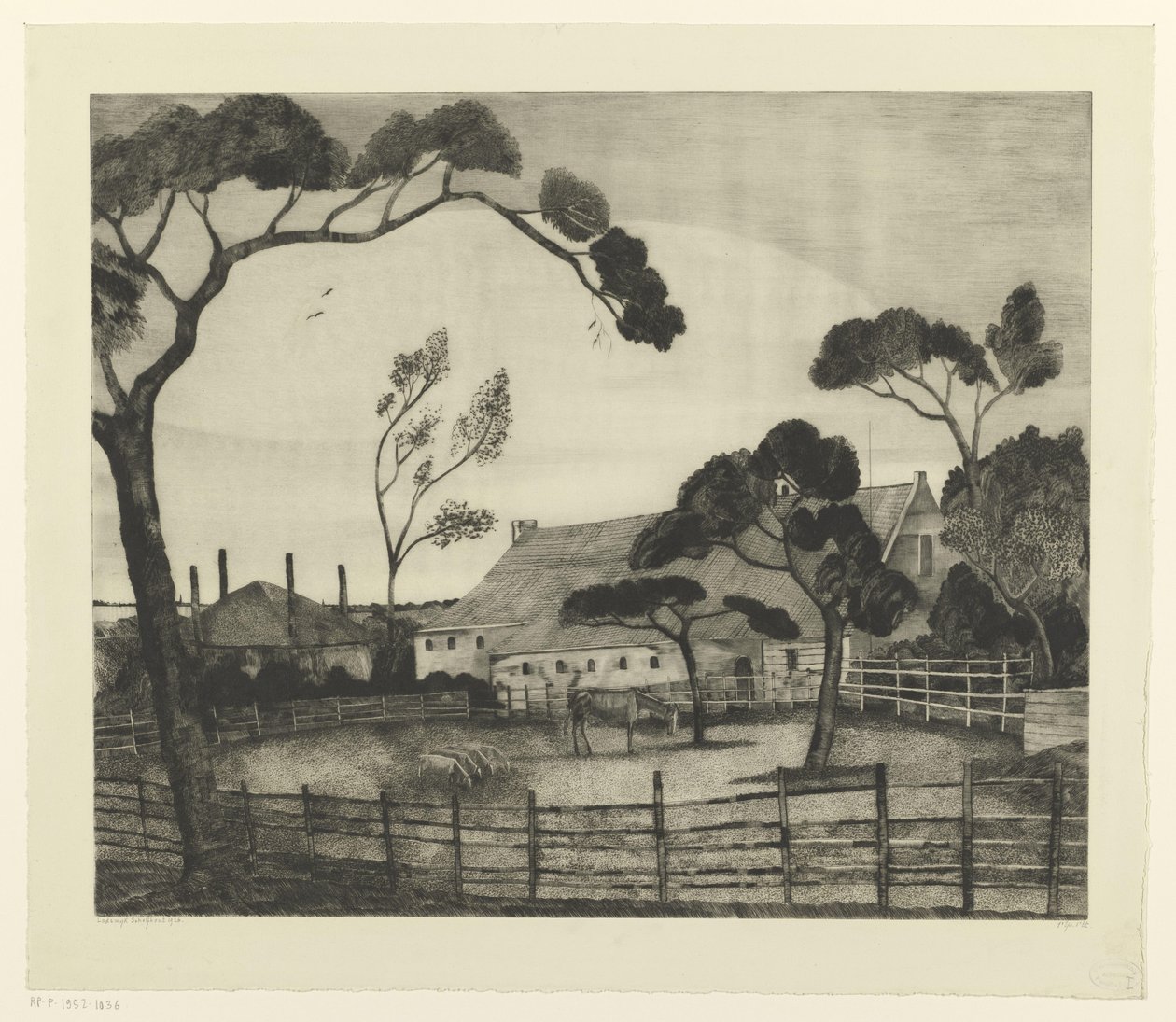 Holenderski krajobraz z farmą i łąką Paysage Hollandais (tytuł oryginalny) autorstwa Lodewijk Schelfhout (signed by artist)