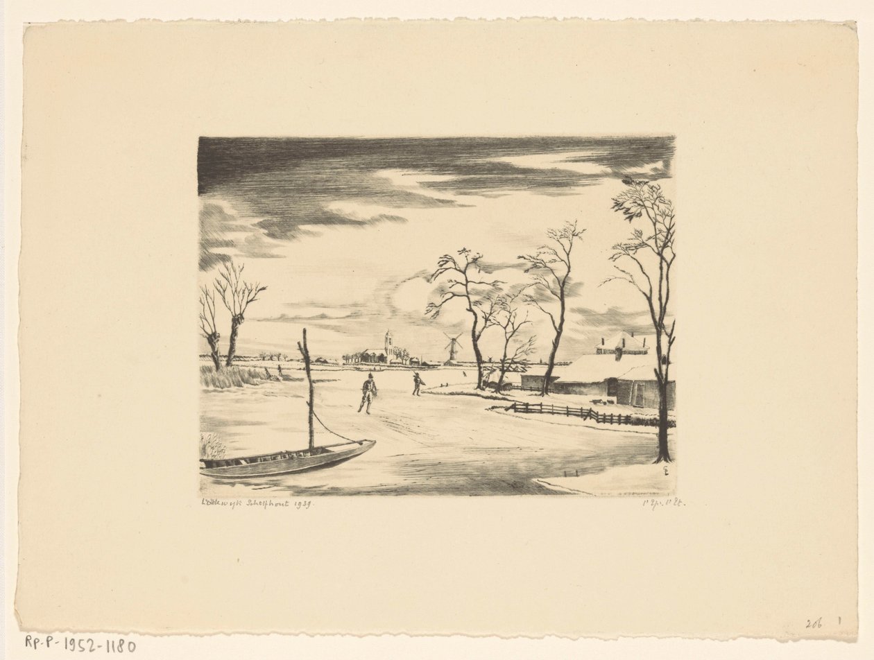 Holenderski pejzaż zimowy II Hiver i Hollande II (oryginalny tytuł) autorstwa Lodewijk Schelfhout (signed by artist)
