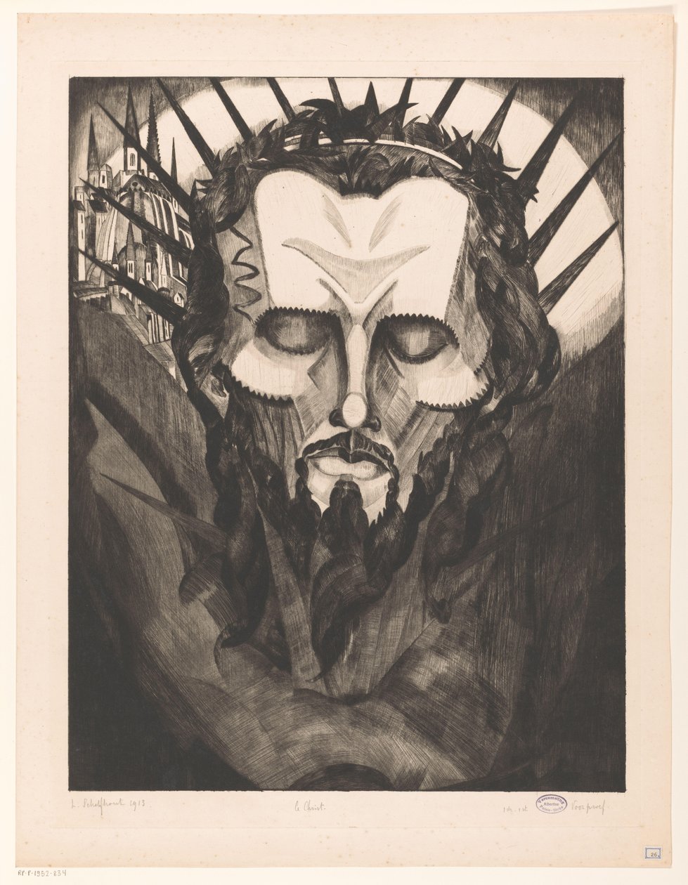 Głowa Chrystusa Tête de Christ I (oryginalny tytuł na obiekcie) autorstwa Lodewijk Schelfhout (signed by artist)