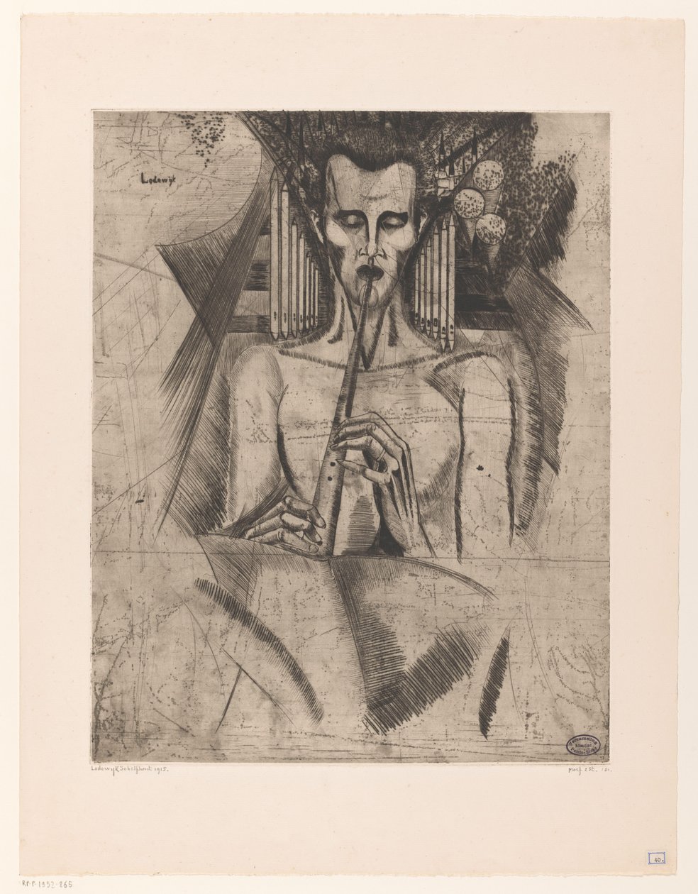 Nagi mężczyzna grający na flecie La Musique (tytuł oryginalny) autorstwa Lodewijk Schelfhout (signed by artist)