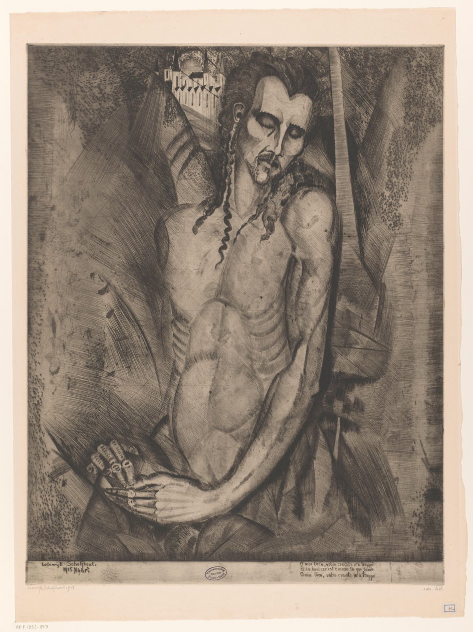 Nagi mężczyzna z zamkniętymi oczami Le Martyr (tytuł oryginalny) autorstwa Lodewijk Schelfhout (signed by artist)