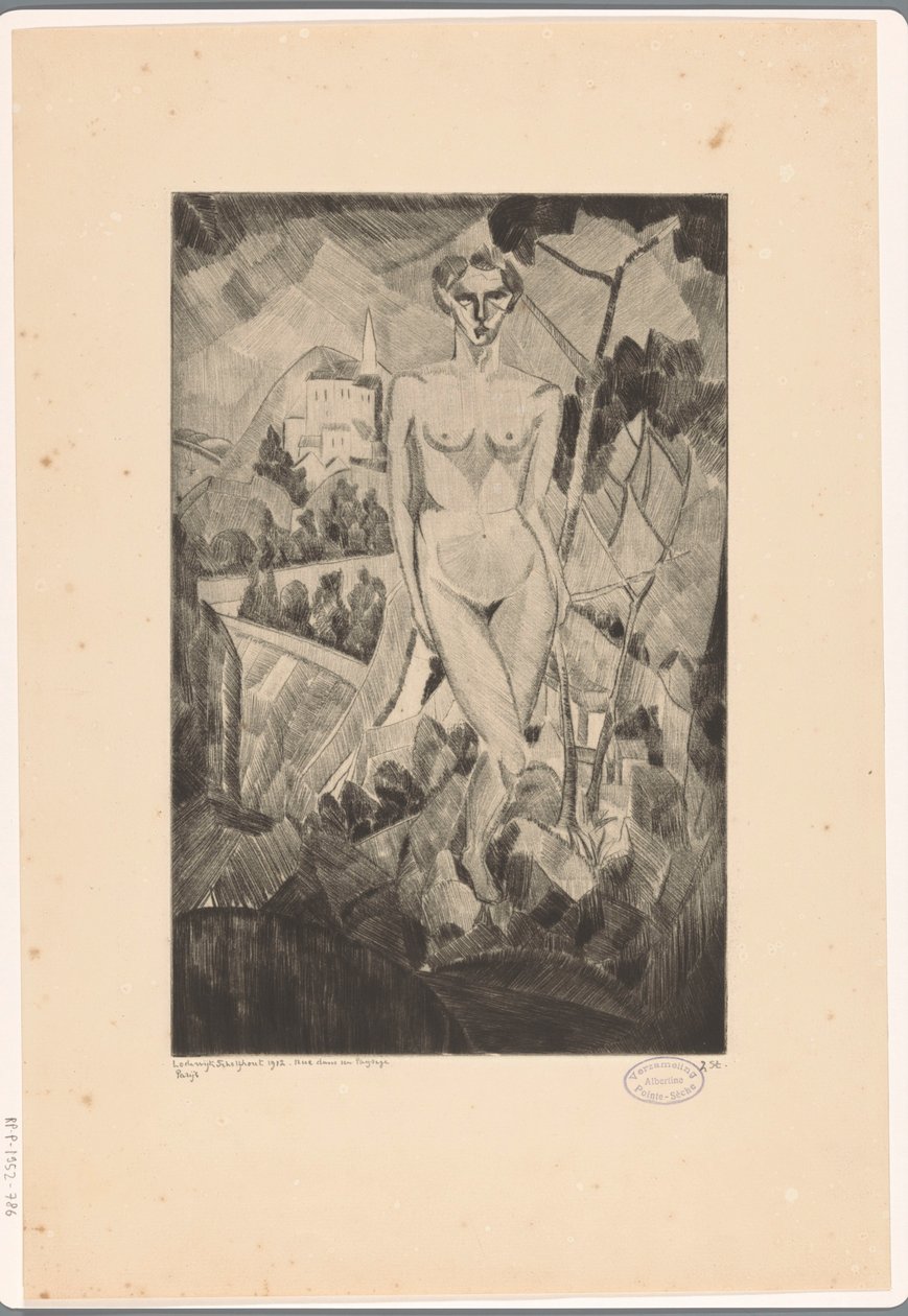 Naga kobieta w pagórkowatym krajobrazie Nue dans un paysage (oryginalny tytuł na przedmiocie) autorstwa Lodewijk Schelfhout (signed by artist)