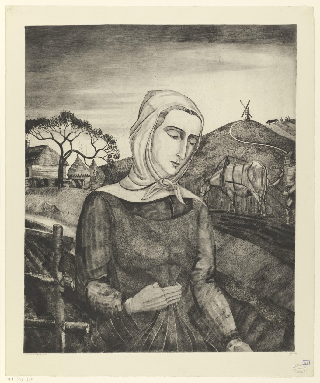 Flamandzki rolnik w pagórkowatym krajobrazie Jeune fille Flamande (tytuł oryginalny) autorstwa Lodewijk Schelfhout (signed by artist)