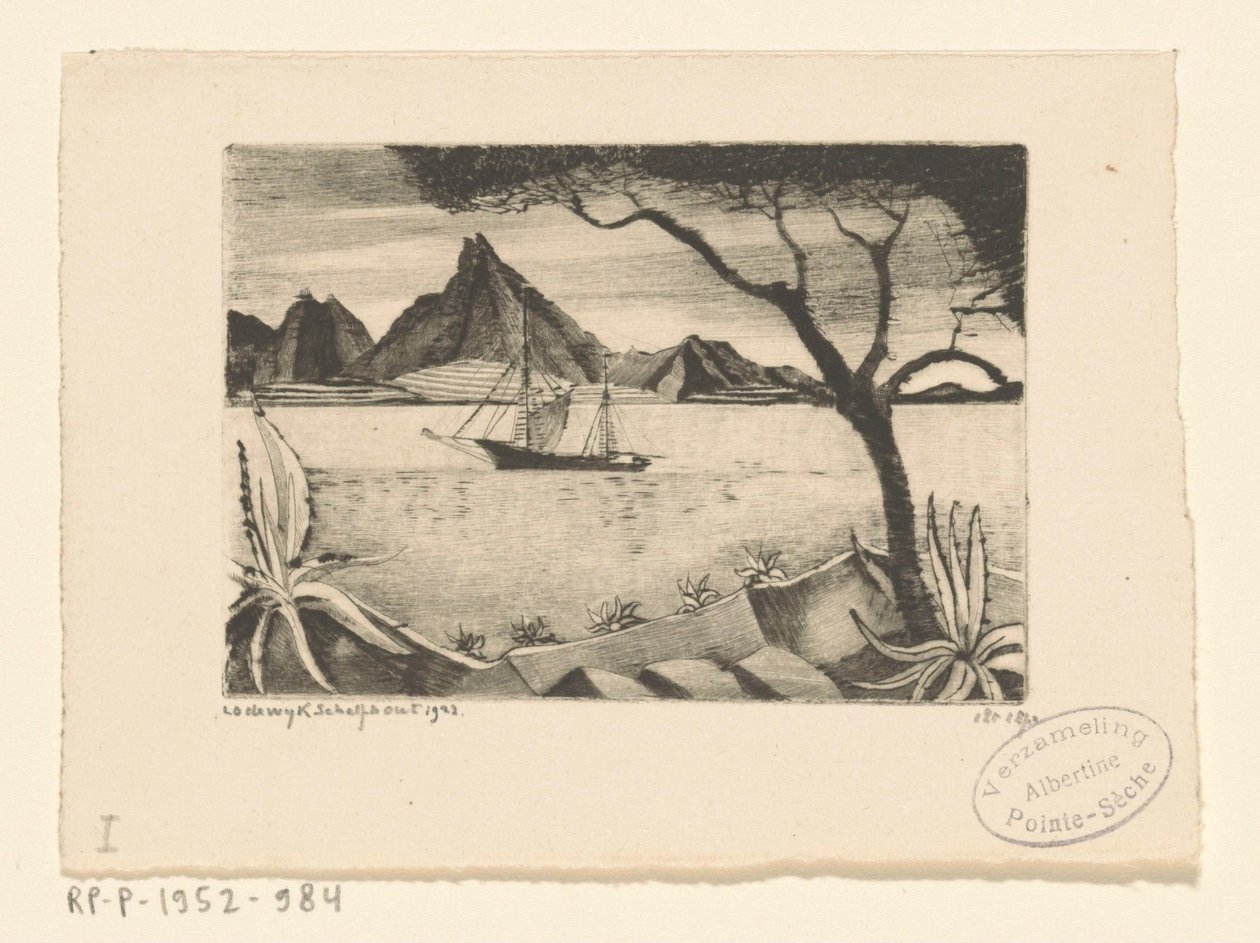 Żaglowiec w zatoce Le Bateau (tytuł oryginalny) autorstwa Lodewijk Schelfhout (signed by artist)