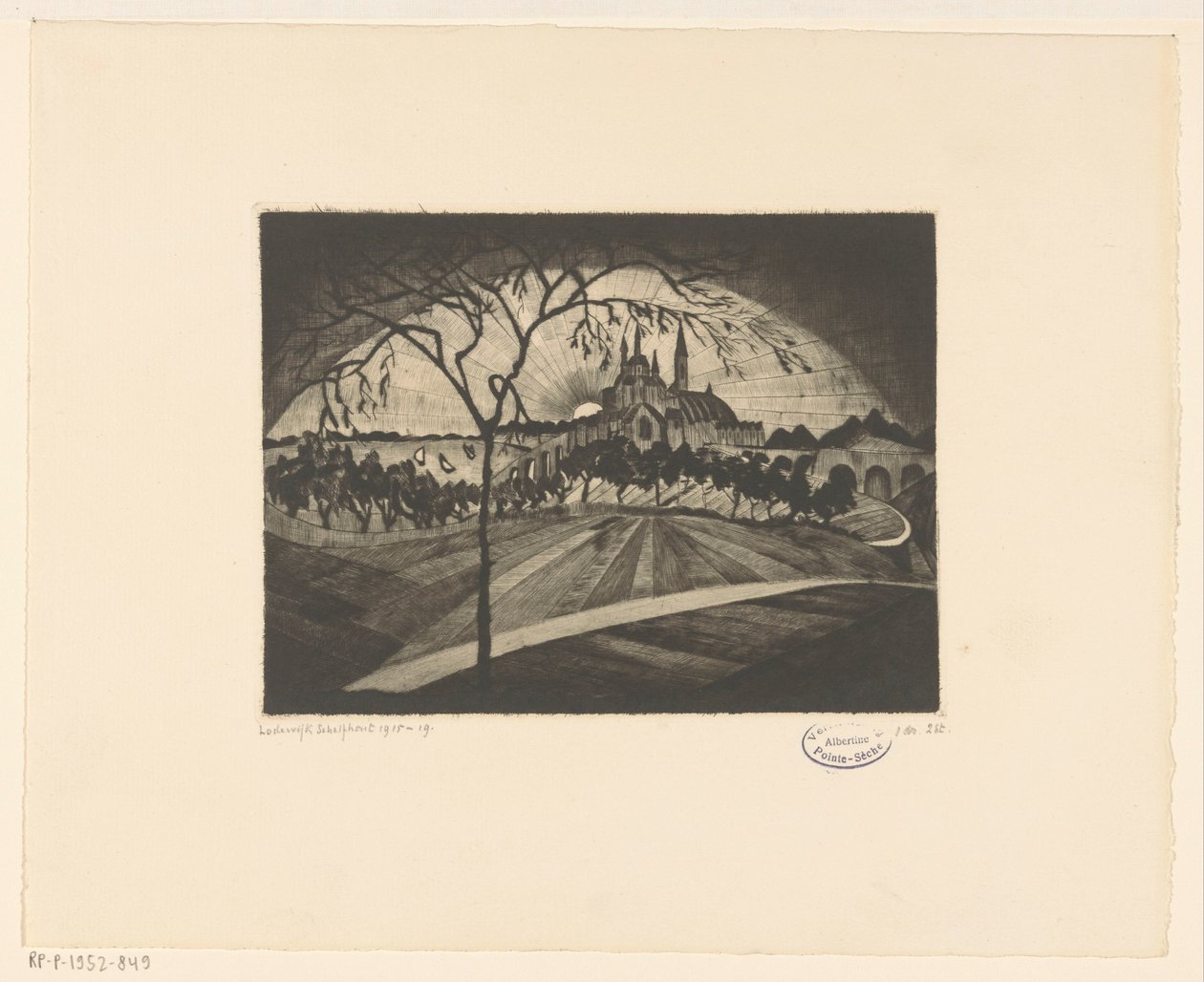 Zachód słońca Coucher de soleil (oryginalny tytuł na obiekcie) autorstwa Lodewijk Schelfhout (signed by artist)