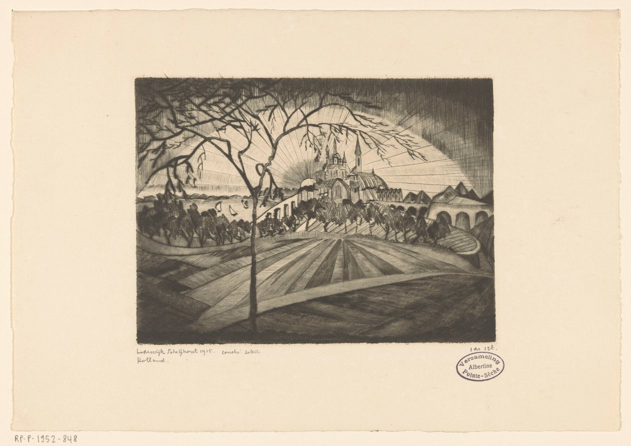 Zachód słońca Coucher de soleil (oryginalny tytuł na obiekcie) autorstwa Lodewijk Schelfhout (signed by artist)
