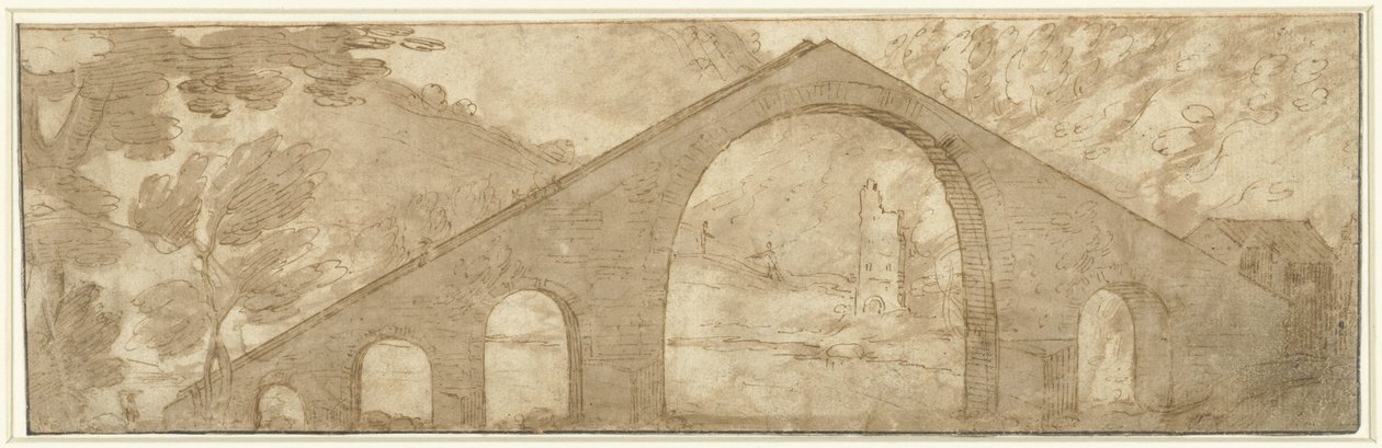 Stromy most w krajobrazie autorstwa Lodewijk Toeput (attributed to)