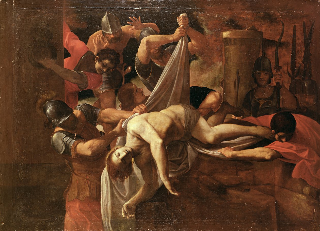 Św. Sebastian wrzucony przez żołnierzy do Cloaca Maxima autorstwa Lodovico Carracci