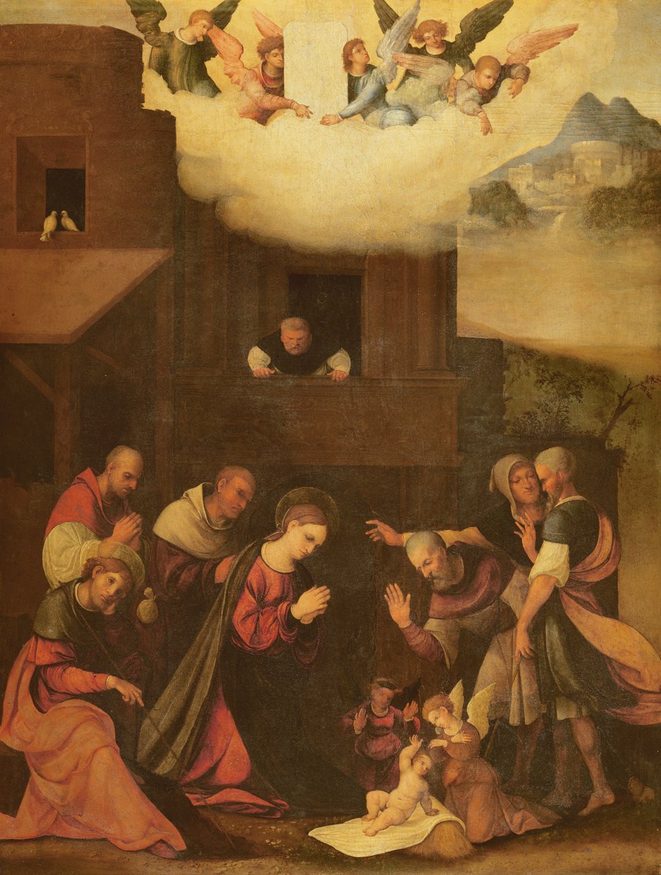 Adoracja pasterzy, ok. 1520-24 autorstwa Lodovico Mazzolino