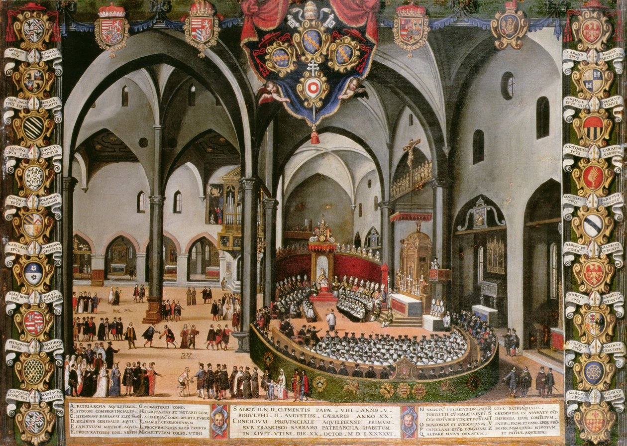 Drzwi organowe przedstawiające Sobór Akwilei w 1596 r. w Udine autorstwa Lodovico Pozzerrato