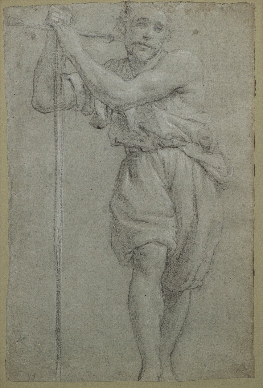 Mężczyzna oparty o drewniany krzyż (pastel) autorstwa Lodovico (attr. to) Carracci