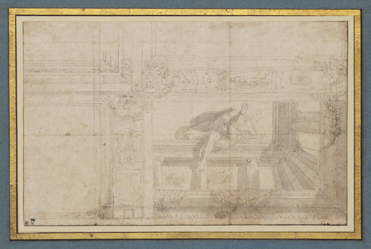 Ignudo, po fresku na suficie w Sala di Ulisse, Palazzo Poggi, Bolonia autorstwa Lodovico Carracci