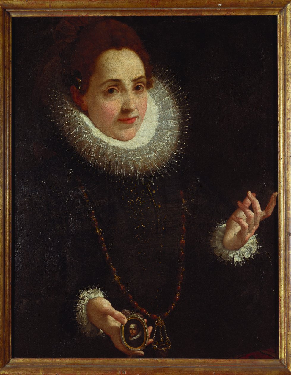Portret damy trzymającej portretową miniaturę dżentelmena autorstwa Lodovico Carracci
