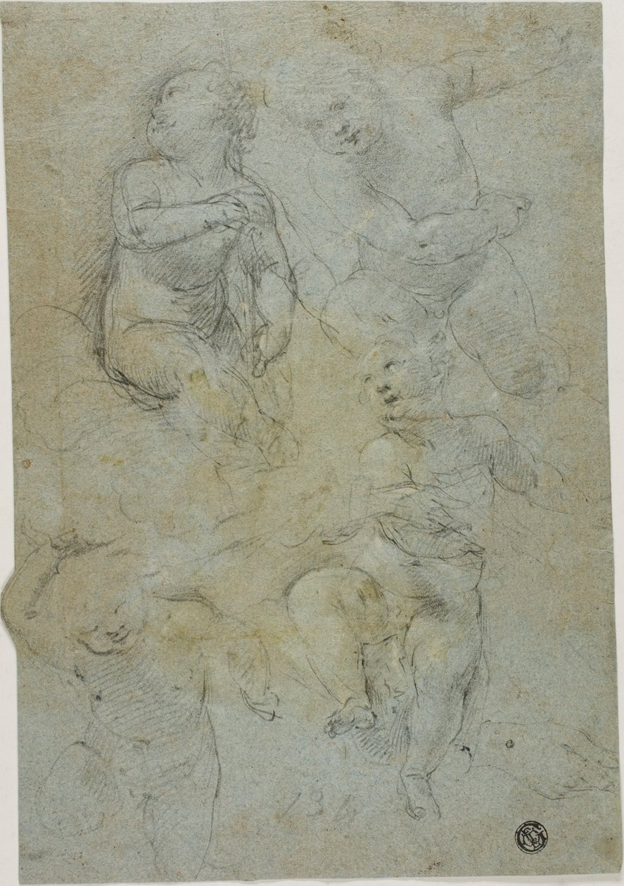 Szkice Czterech Putti (recto); Klęczący duchowny (verso) autorstwa Lodovico Carracci