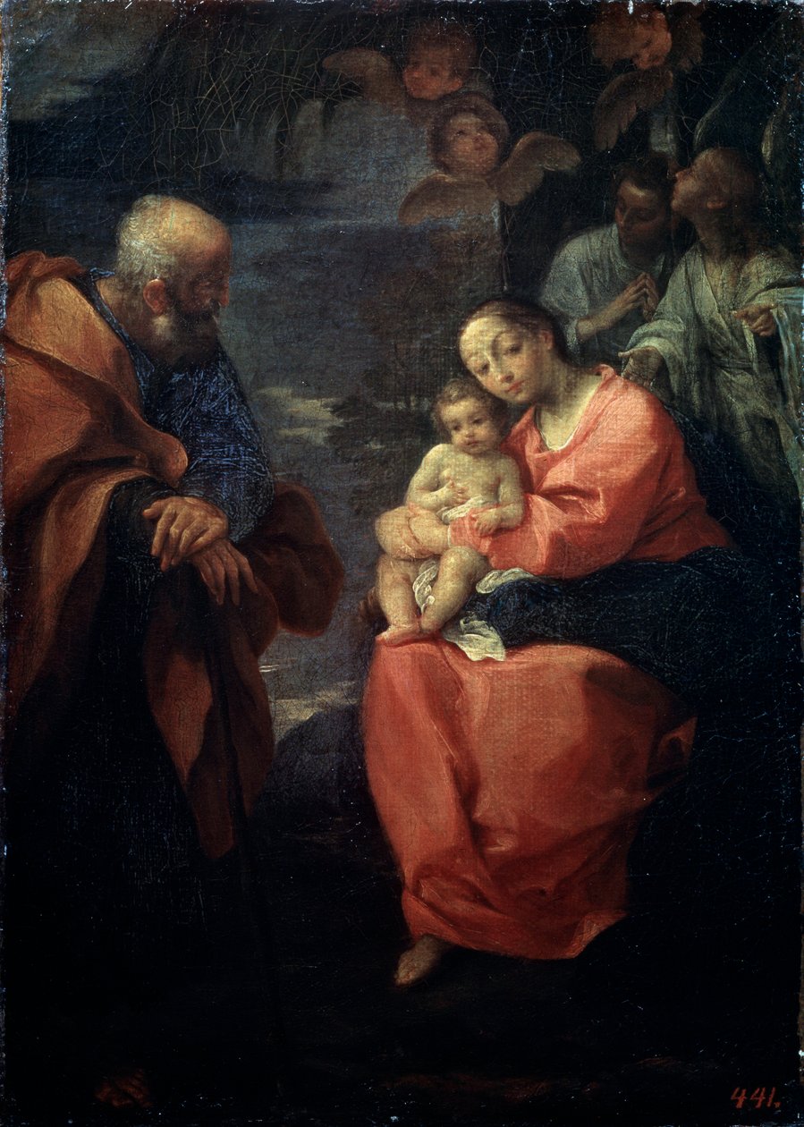 Święta Rodzina pod palmą, Odpoczywaj w ucieczce do Egiptu, koniec XVI w. autorstwa Lodovico Carracci