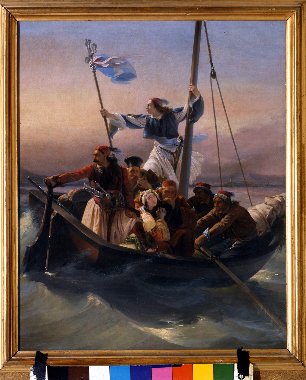 Grecy na statku Alegoria Grecji maszerująca w kierunku niepodległości po dominacji osmańskiej i greckiej wojnie o niepodległość (1821-1830) lub greckiej rewolucji. Obraz Ludovico Lippariniego (1800-1856) 1848 Verone autorstwa Lodovico Lipparini