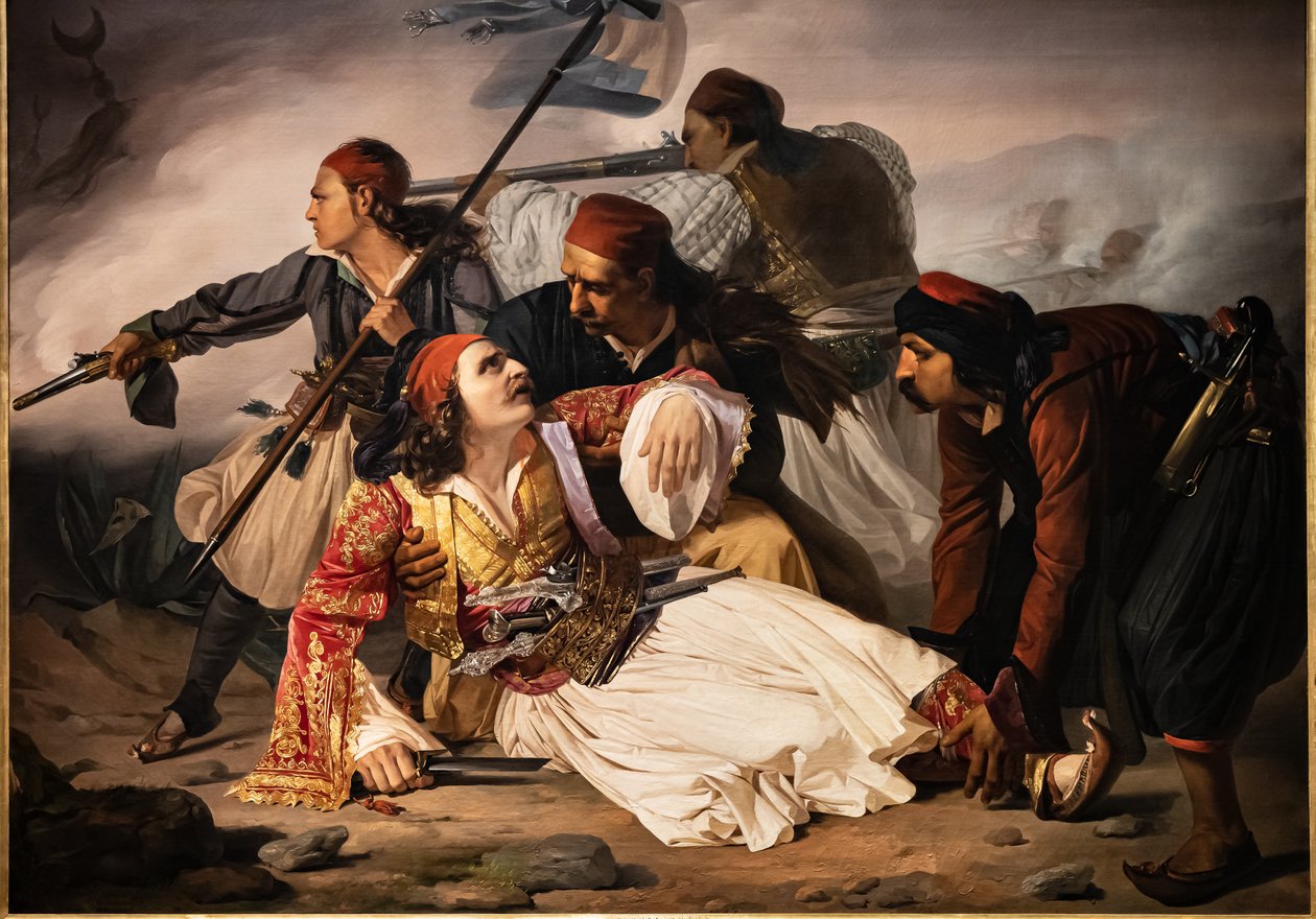 Śmierć Marco Botzarisa, ok. 1841 r. (olej na płótnie) autorstwa Lodovico Lipparini