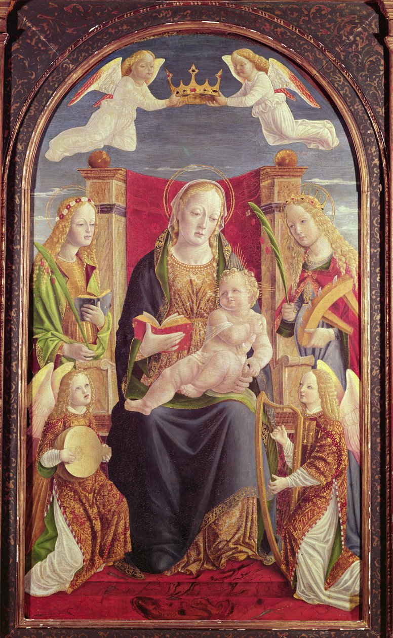 Madonna z Dzieciątkiem i muzykantami-aniołami, ok. 1490-1500 (tempera na płycie) autorstwa Lombard School