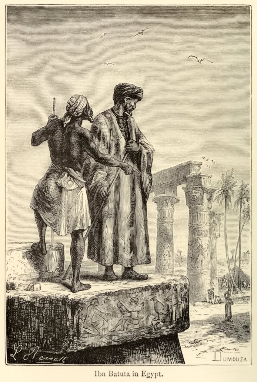 Średniowieczny podróżnik „Ibn Battuta w Egipcie” Muhammad Ibn Battuta odwiedzający Egipt autorstwa Léon (after) Benett