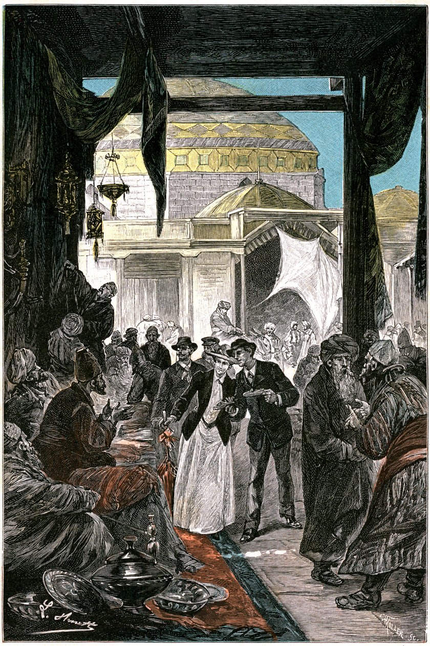 Bazar w Samarkandzie (obecnie Samarkanda lub Samarqand w Uzbekistanie), ilustracja do powieści Juliusza Verne