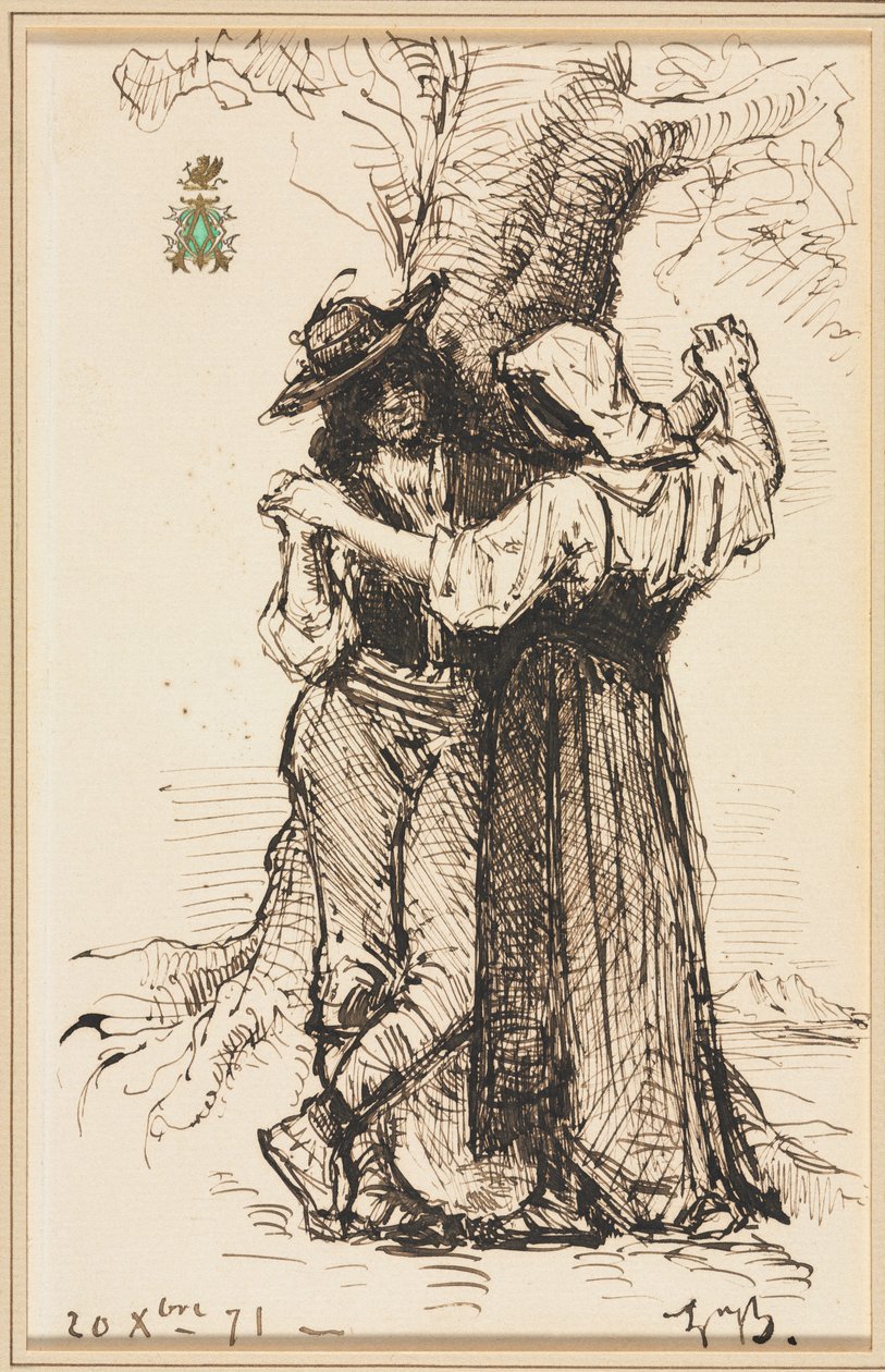 Para zalotów przy drzewie autorstwa Léon Bonnat