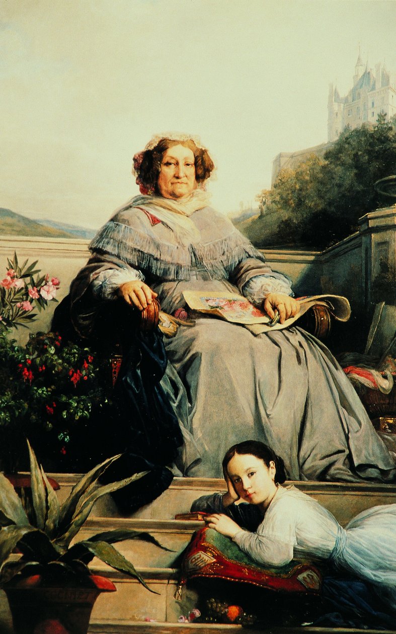 Portret Madame Clicquot, z domu Ponsardin 1777-1866 z córką, w latach 1851-1860. autorstwa Léon Cogniet