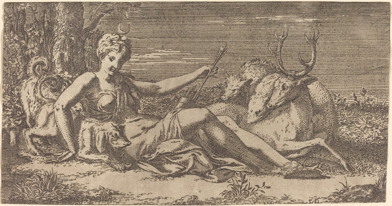 Diana odpoczywa autorstwa Léon Davent after Francesco Primaticcio