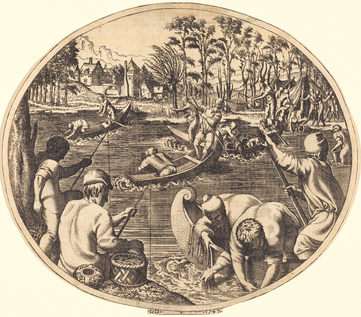 Scena wędkarska autorstwa Léon Davent after Francesco Primaticcio