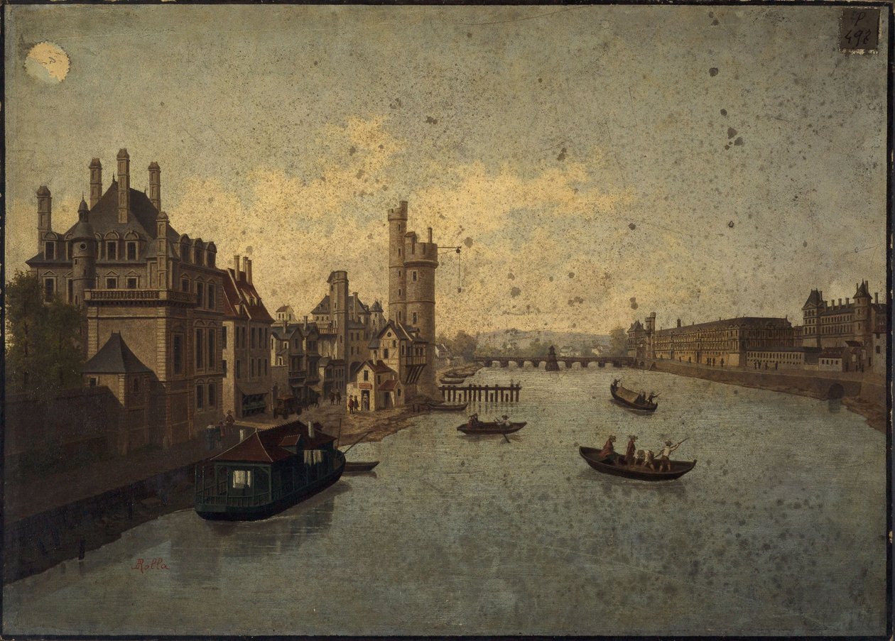 Hôtel de Conti, Tour de Nesle, Luwr, widok z Pont-Neuf, dzisiejsza 1. i 6. dzielnica, około 1885-1895 (obraz) autorstwa Léon Rolla