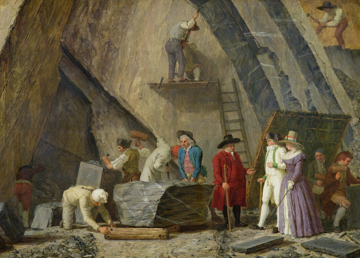 Wydobywanie marmuru Sainte-Anne z kamieniołomu autorstwa Léonard Defrance