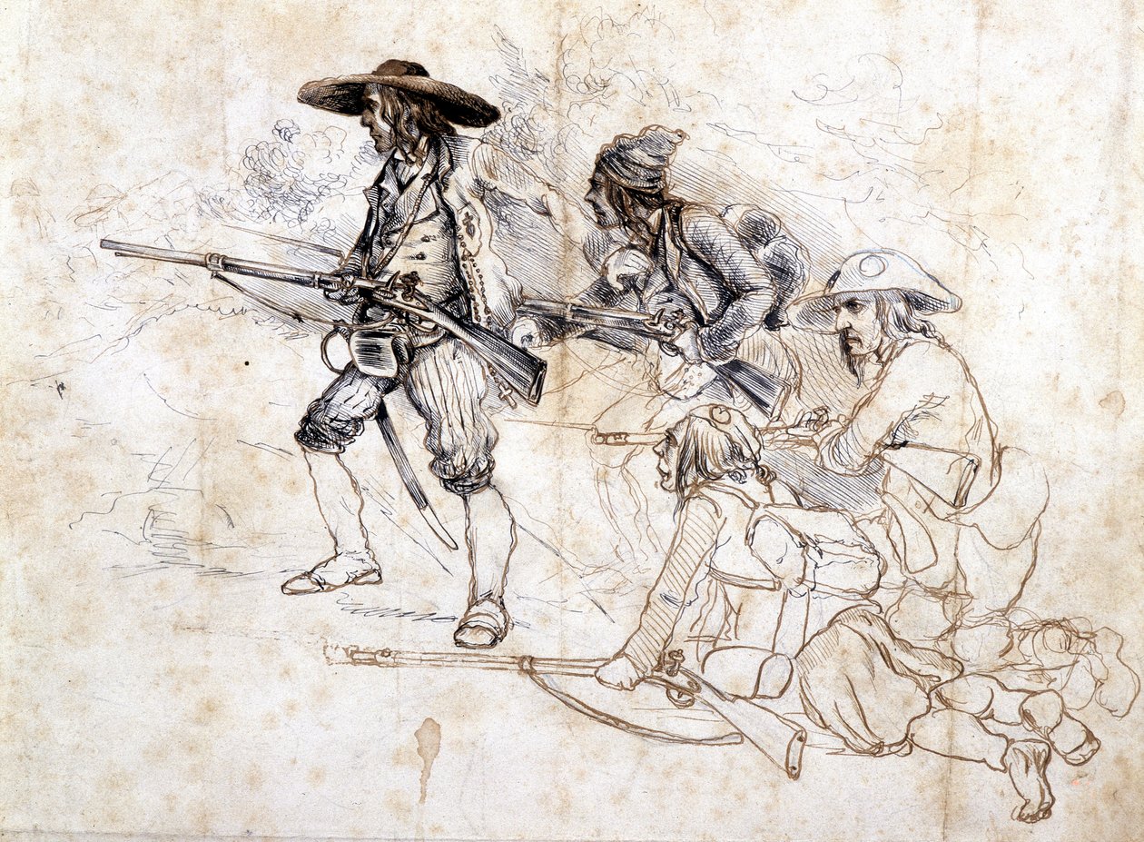 Żołnierze Chouan - rysunek Léonce Pepetit, B.M. de Dinan autorstwa Léonce Justin Alexandre Petit