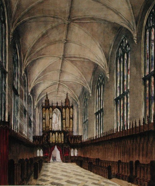 Wnętrze kaplicy New College po późniejszych XVIII-wiecznych przeróbkach, ok.1870 (akwarela na papierze) autorstwa Loraine Salome Estridge