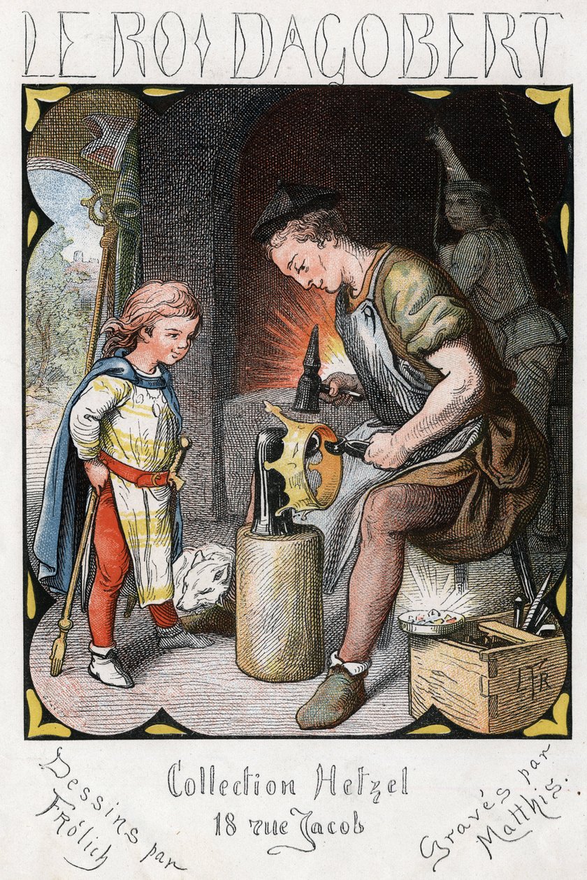 Ilustracja Lorenza Frolicha (1820-1908) do popularnej piosenki „Dobry król Dagobert””. Wydanie J. Hetzel. Około 1880 r. autorstwa Lorens Frolich