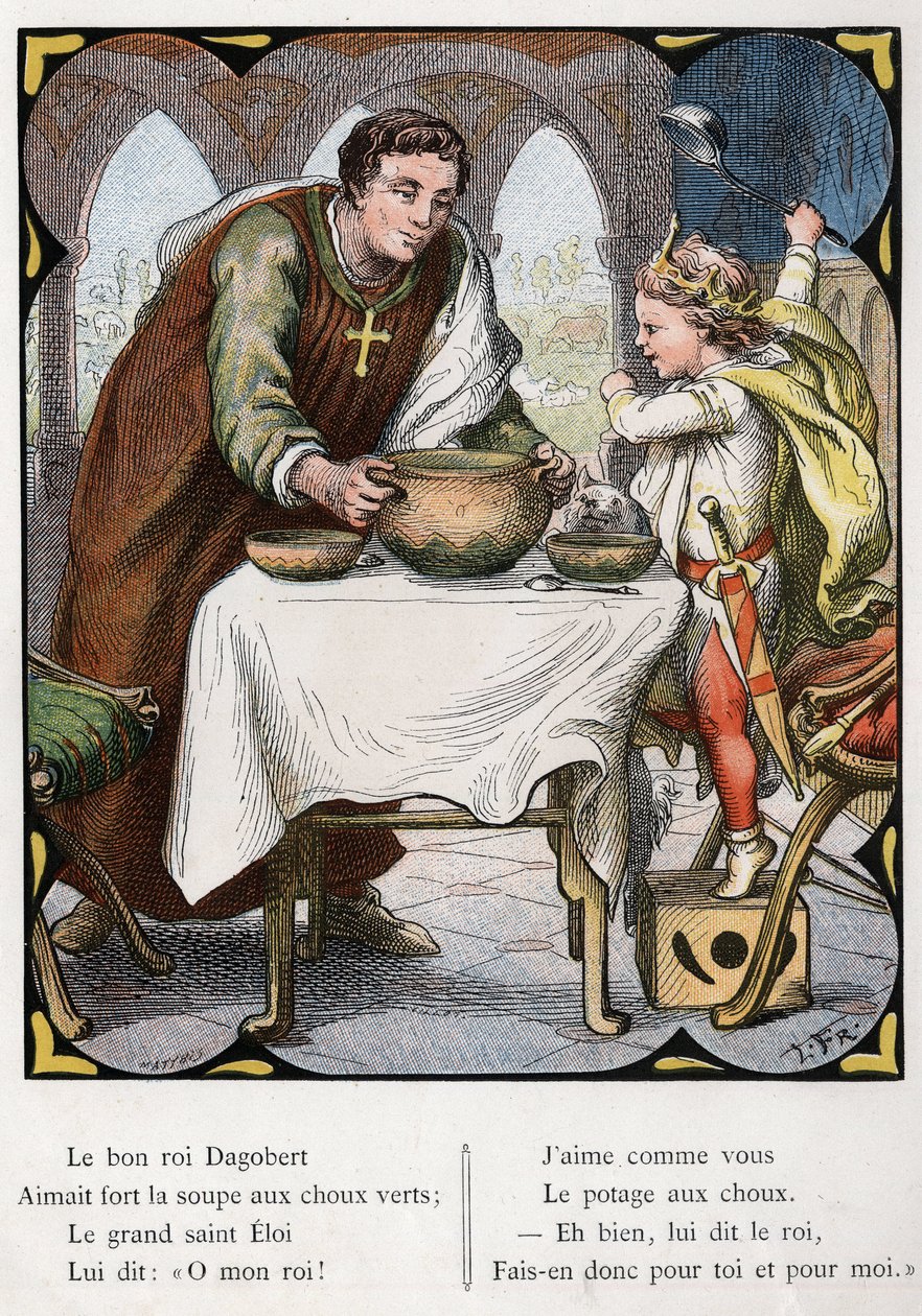 Ilustracja Lorenza Frolicha (1820-1908) do popularnej piosenki „Dobry król Dagobert””. Wydanie J. Hetzel. Około 1880 r. autorstwa Lorens Frolich
